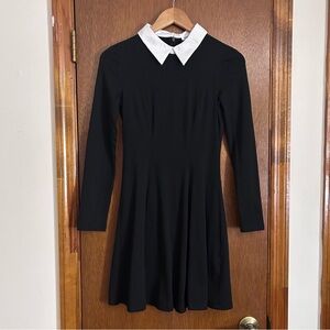 black long-sleeve Peter Pan collar fit and flare skater dress women's xs